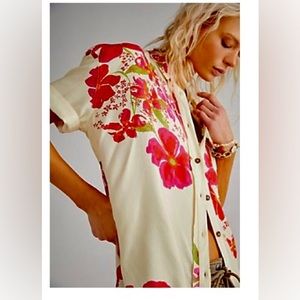 Free People vibrant camp shirt color sold out online runs large